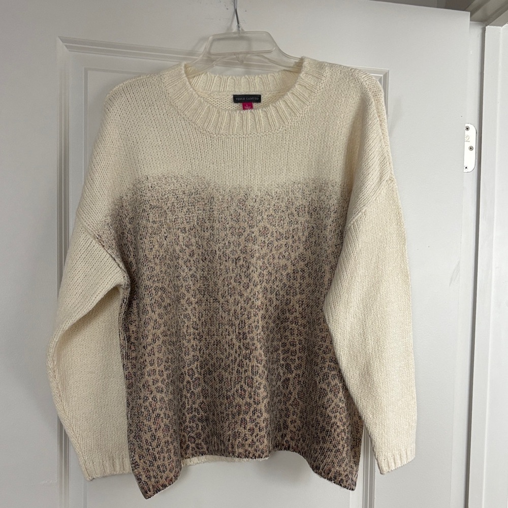 NWOT Vince Camuto Cream & Brown Ombre Leopard Crewneck Sweater